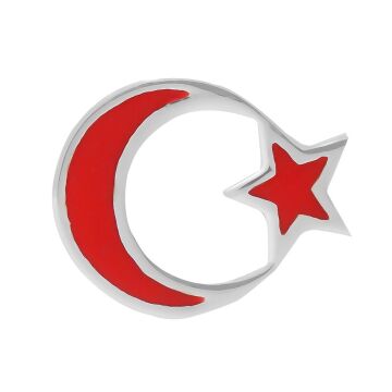 Ay Yıldız 925 Ayar Gümüş Rozet Yaka İğnesi