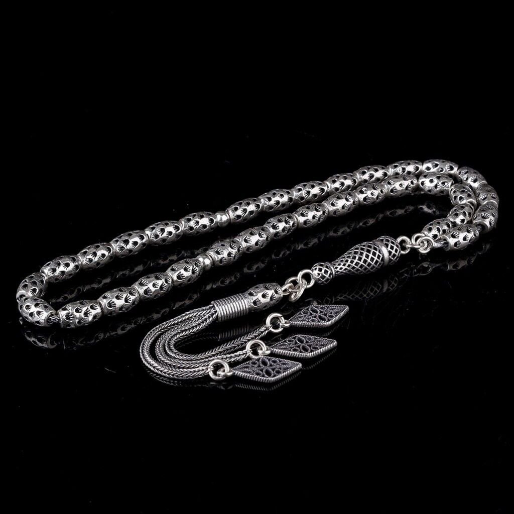 925 Ayar Gümüş Arpa Kesim Fizyon Tesbih Model 1