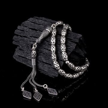 925 Ayar Gümüş Arpa Kesim Fizyon Tesbih Model 1