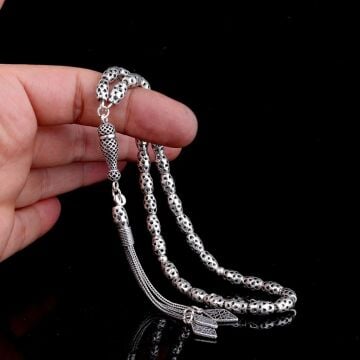 925 Ayar Gümüş Arpa Kesim Fizyon Tesbih Model 1