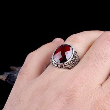 ZİRKON TAŞLI OVAL MODEL 925 AYAR GÜMÜŞ ERKEK YÜZÜK