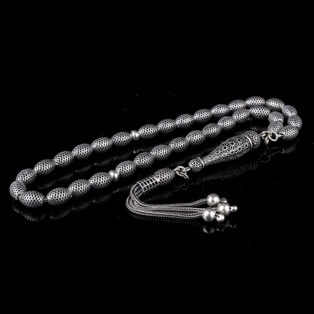 925 Ayar Gümüş Arpa Kesim Fizyon Tesbih Model 3