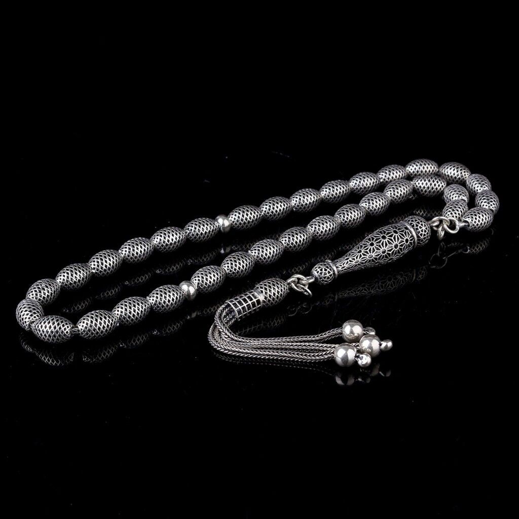 925 Ayar Gümüş Arpa Kesim Fizyon Tesbih Model 3