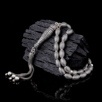 925 Ayar Gümüş Arpa Kesim Fizyon Tesbih Model 3