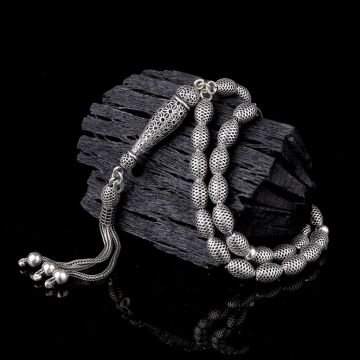 925 Ayar Gümüş Arpa Kesim Fizyon Tesbih Model 3