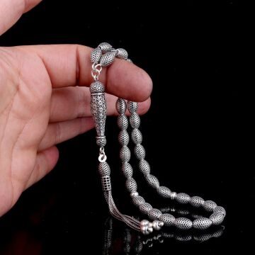 925 Ayar Gümüş Arpa Kesim Fizyon Tesbih Model 3