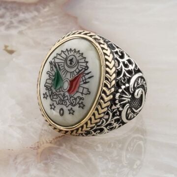 Sedef Taşlı Osmanlı Devlet Arma Simgeli Gümüş Yüzük
