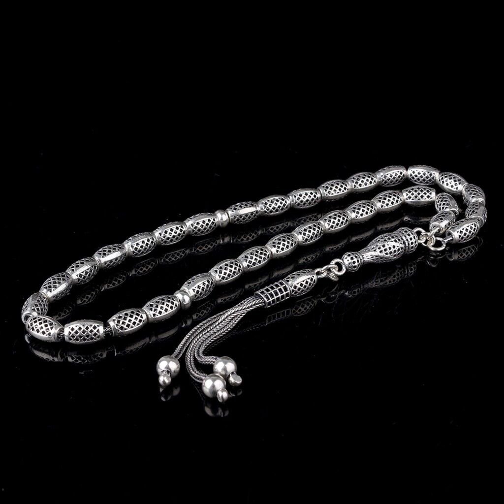 925 Ayar Gümüş Arpa Kesim Fizyon Tesbih Model 4