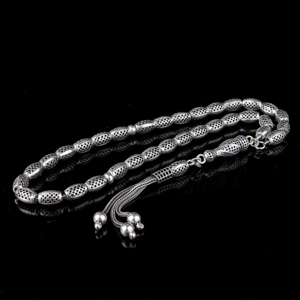 925 Ayar Gümüş Arpa Kesim Fizyon Tesbih Model 4