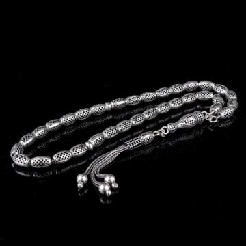 925 Ayar Gümüş Arpa Kesim Fizyon Tesbih Model 4