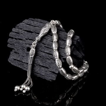 925 Ayar Gümüş Arpa Kesim Fizyon Tesbih Model 4