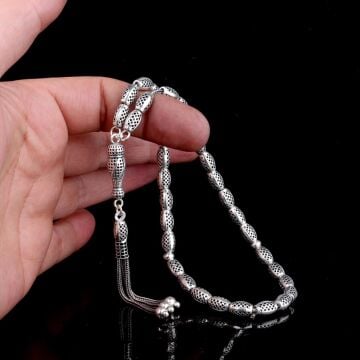 925 Ayar Gümüş Arpa Kesim Fizyon Tesbih Model 4