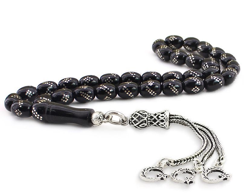 925 Ayar Gümüş Ayyıldız Püsküllü İşlemeli Gürcistan Oltusu Tesbih