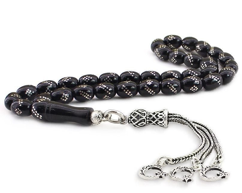 925 Ayar Gümüş Ayyıldız Püsküllü İşlemeli Gürcistan Oltusu Tesbih