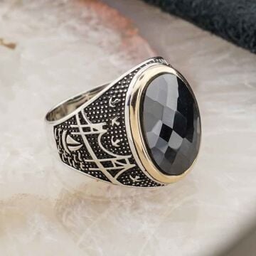 Siyah  Zirkon Taşlı İstanbul  Detaylı Gümüş  Yüzük