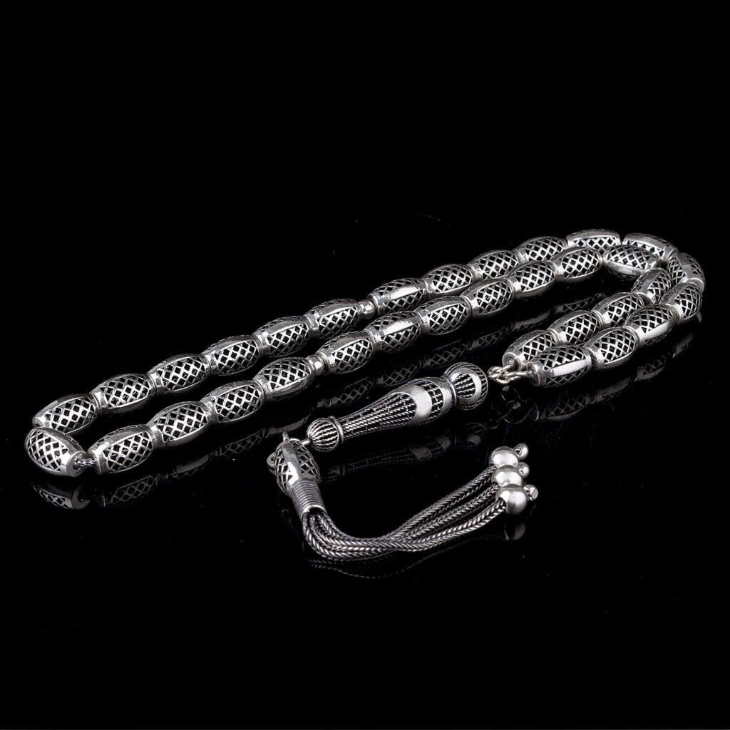 925 Ayar Gümüş Arpa Kesim Fizyon Tesbih Model 5