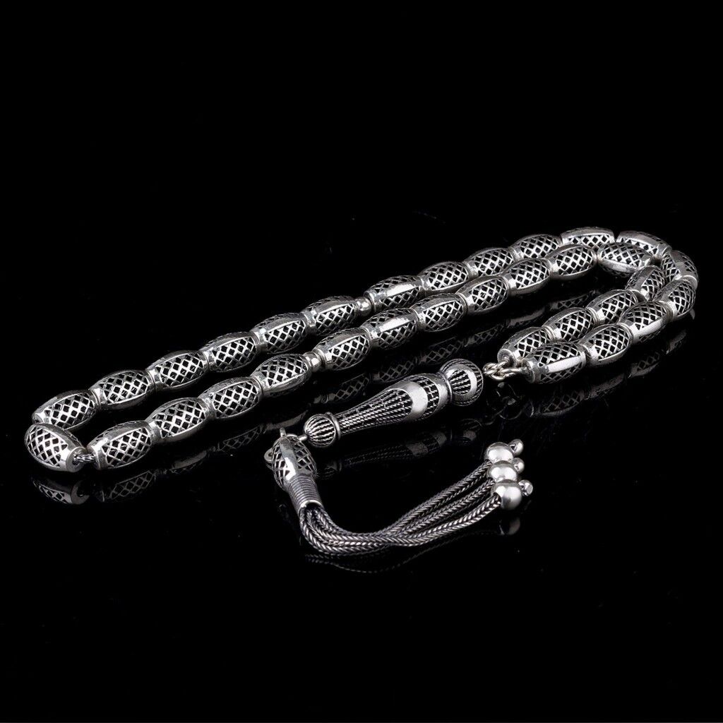 925 Ayar Gümüş Arpa Kesim Fizyon Tesbih Model 5