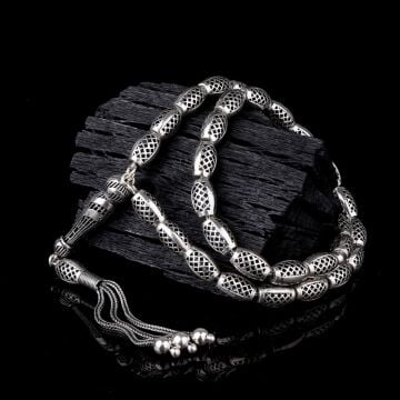 925 Ayar Gümüş Arpa Kesim Fizyon Tesbih Model 5