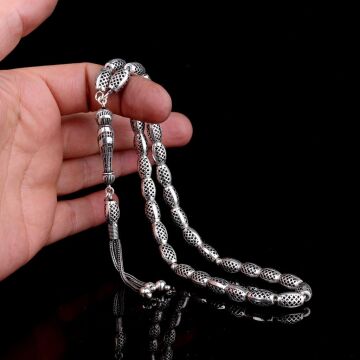 925 Ayar Gümüş Arpa Kesim Fizyon Tesbih Model 5