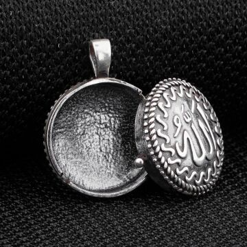 Çift Taraflı Allah Yazılı Kapaklı Açılabilir 925 Ayar Gümüş Cevşen Kolye