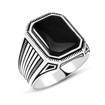 925 Ayar Gümüş Oniks Taşlı Yüzük -3