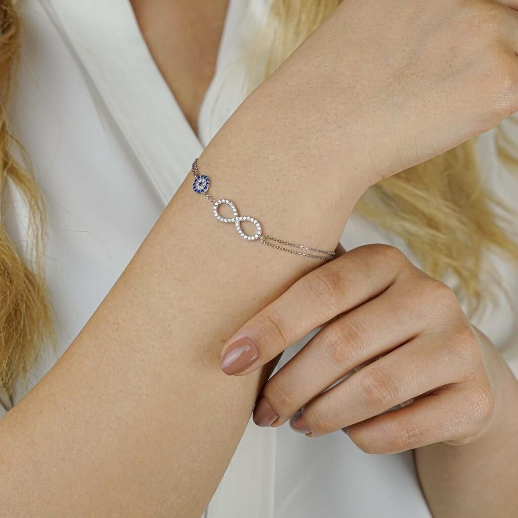 925 Ayar Gümüş Nazarlı Sonsuzluk Bileklik