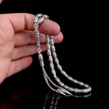 925 Ayar Gümüş Arpa Kesim Fizyon Tesbih Model 7