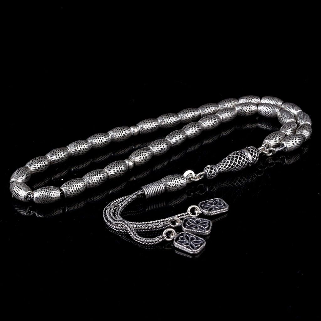 925 Ayar Gümüş Arpa Kesim Fizyon Tesbih Model 8