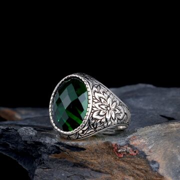 ZİRKON TAŞLI OVAL MODEL 925 AYAR GÜMÜŞ ERKEK YÜZÜK