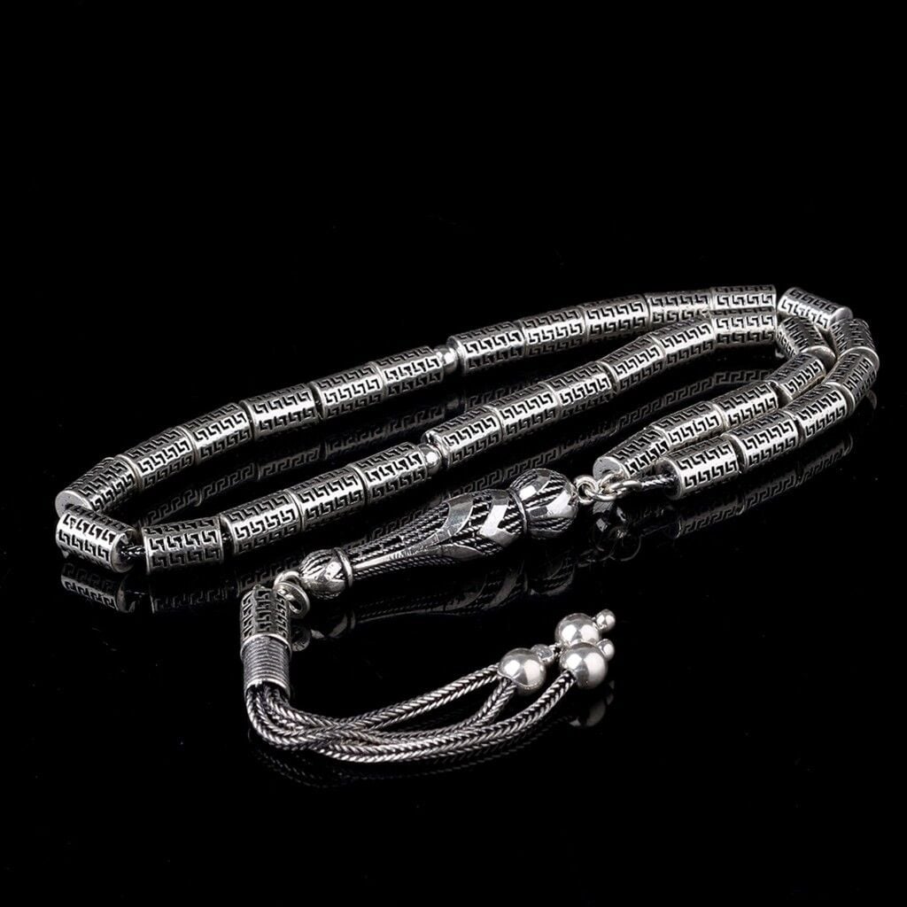 925 Ayar Gümüş Silindir Fizyon Kesim Tesbih Model 1