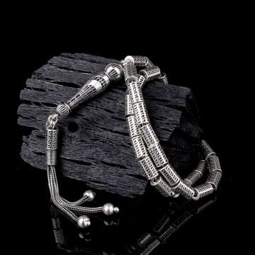 925 Ayar Gümüş Silindir Fizyon Kesim Tesbih Model 1