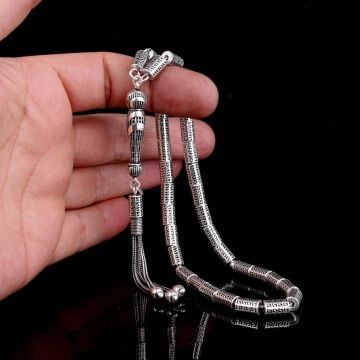 925 Ayar Gümüş Silindir Fizyon Kesim Tesbih Model 1