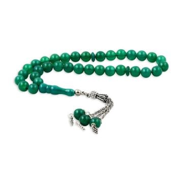 Küre Kesim Yeşil Renk Akik Taşı Tesbih