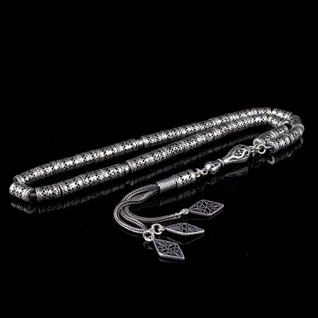 925 Ayar Gümüş Silindir Fizyon Kesim Tesbih Model 2