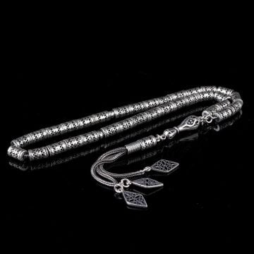 925 Ayar Gümüş Silindir Fizyon Kesim Tesbih Model 2