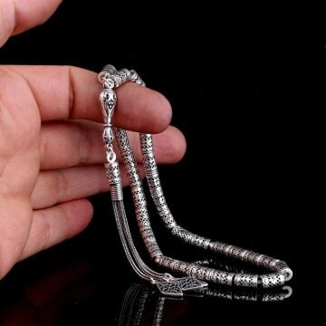 925 Ayar Gümüş Silindir Fizyon Kesim Tesbih Model 2