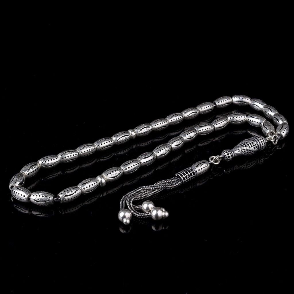 925 Ayar Gümüş Zülfikar Kılıç Tasarımlı Arpa Kesim Fizyon Tesbih