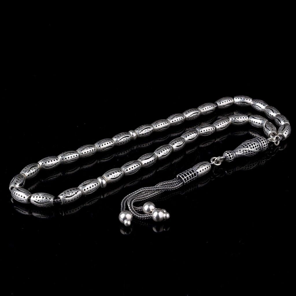 925 Ayar Gümüş Zülfikar Kılıç Tasarımlı Arpa Kesim Fizyon Tesbih