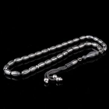 925 Ayar Gümüş Zülfikar Kılıç Tasarımlı Arpa Kesim Fizyon Tesbih