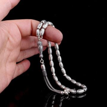 925 Ayar Gümüş Zülfikar Kılıç Tasarımlı Arpa Kesim Fizyon Tesbih