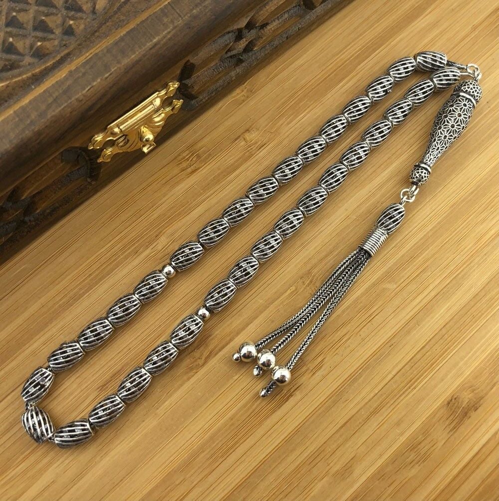 925 Ayar Gümüş Arpa Kesim Fizyon Tesbih Model 9