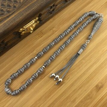 925 Ayar Gümüş Arpa Kesim Fizyon Tesbih Model 9