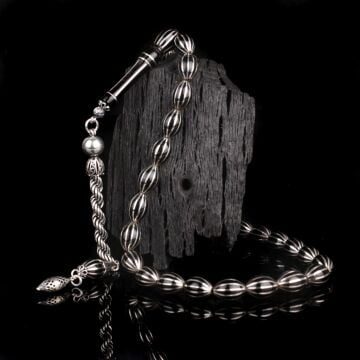 12 Yarma Karpuz Dilim Erzurum Oltu Taşı Tesbih 925 Gümüş Püsküllü