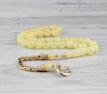 14 Ayar Altın Püsküllü Damla Kehribar Tesbih