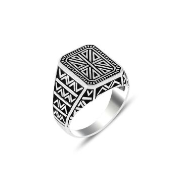 Selçuklu Motifli Desenli 925 Ayar Gümüş Yüzük