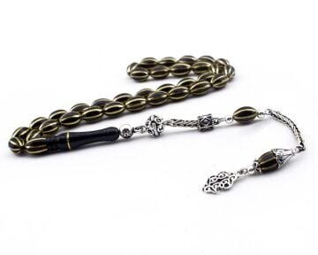 8'li Pirinç Yarma Gümüş Püsküllü Oltu Tesbih