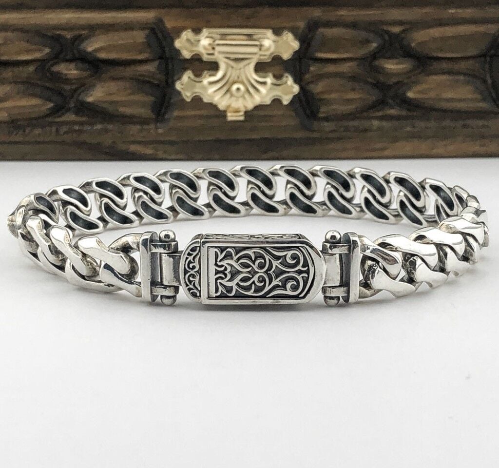 925 Ayar Gümüş El İşi Zincir Erkek Bileklik