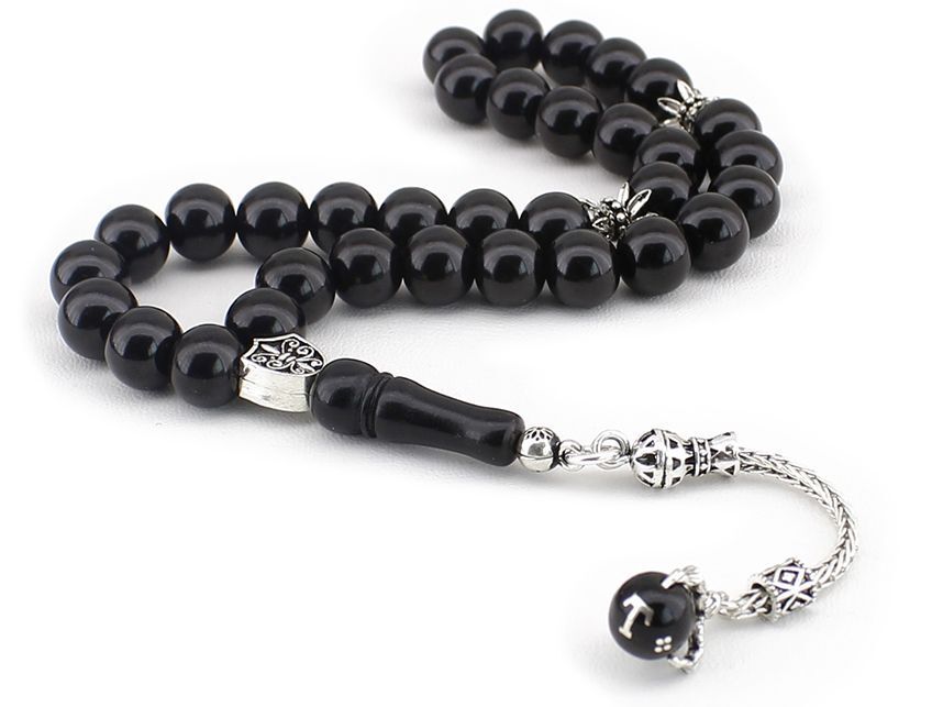 Harfli ve Kartal Pençeli Gümüş Oltu Taşı Tesbih