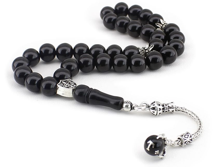 Harfli ve Kartal Pençeli Gümüş Oltu Taşı Tesbih