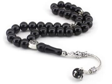 Harfli ve Kartal Pençeli Gümüş Oltu Taşı Tesbih